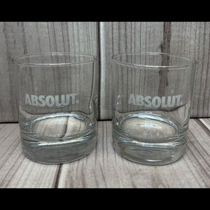 2 Absolut Etched Low-Ball Vodka Rocks Tumblers